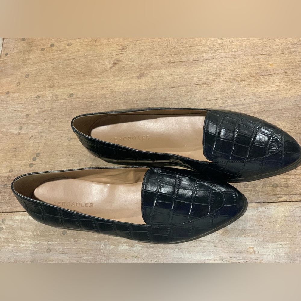 WOMENS LOAFERS & OXFORDS | AEROSOLES VAL FLATS BLACK CROCO MSRP $122